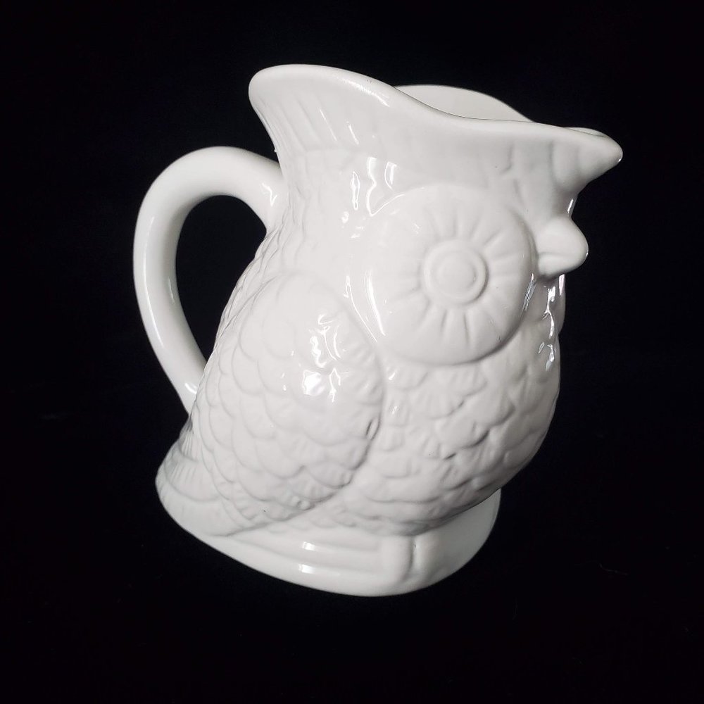 Nature's Home White Ceramic Owl Pitcher